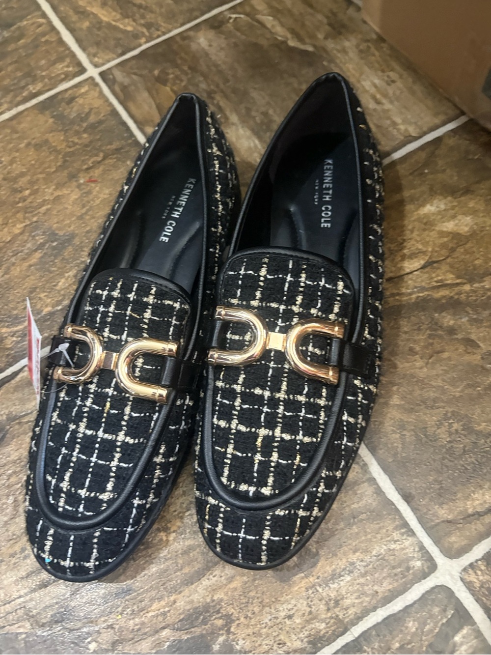 Kenneth Cole Black Tweed Loafers with Gold Buckle